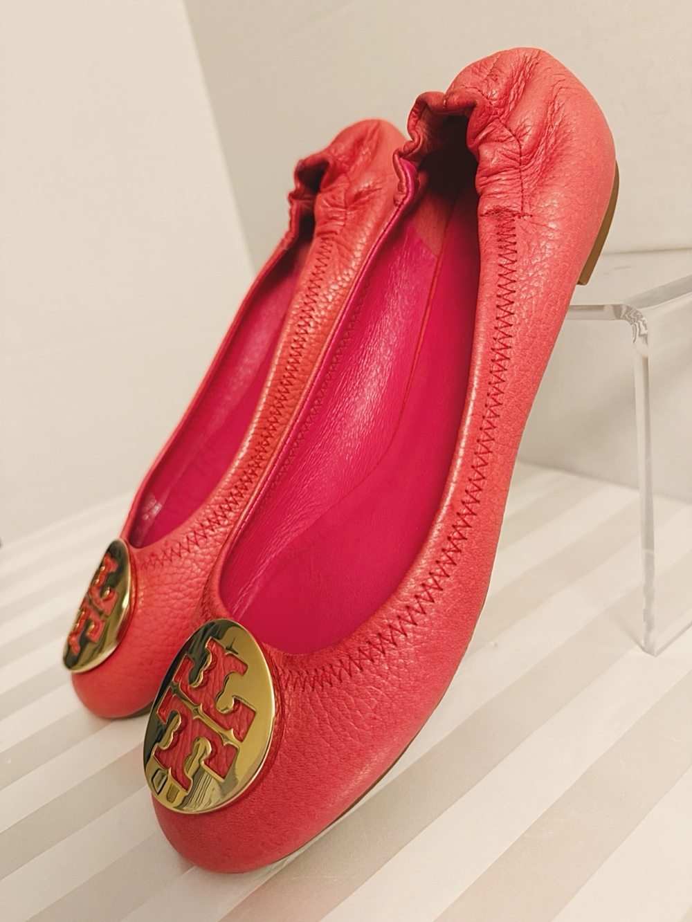 Tory Burch Prima Reva Ballerina Flats – Cerise Red Leather 7.5